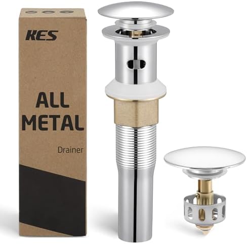 KES All Metal Bathroom Sink Drain with Strainer Basket Hair Catcher Anti Clog Pop Up Drain Stopper for Vanity Vessel Sink with Overflow, Rustproof 18/8 Stainless Steel Polished Chrome S2013A-CH by KES