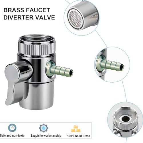 Faucet Diverter Valve, 6mm Barb for 3/8" OD RO Tube & 1/4" ID Flexible Tubing, Countertop Water Filter Adapter with Solid Brass Handle, M22 to M24 Adapter Rings, Clamps & Washers - Image 7