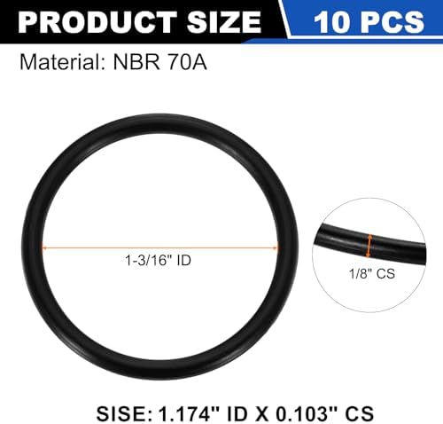 uxcell 10Pcs AS-123 NBR 70A O-Rings 1-3/16"ID x 3/32"CS/1.174"ID x 0.103"CS - Image 2