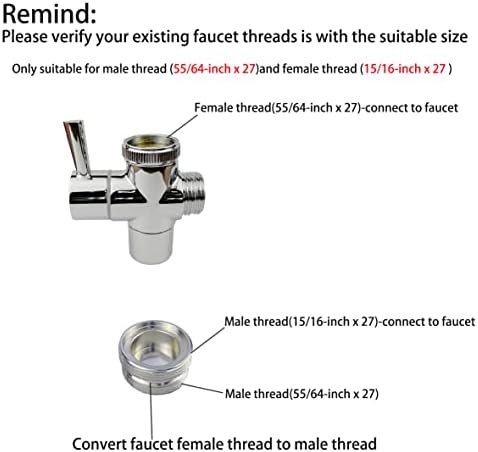 All Brass Faucet Diverter Valve with Aerator, Sink to Garden Hose Diverter Adapter, for Bathroom/Kitchen Sink Faucet Connection Portable Washing Machine/Dishwasher (G1/2 * 3/4", Chrome) - Image 3