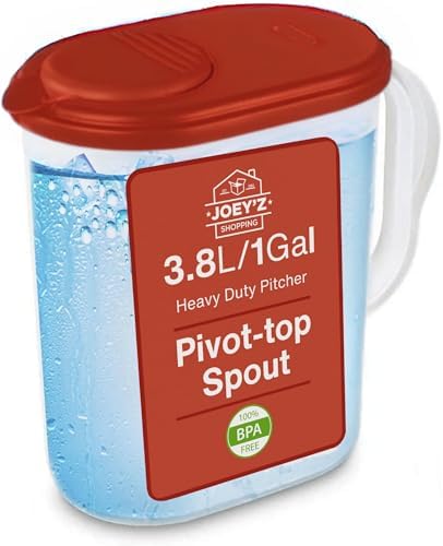 1 Gallon Water Pitcher with Lid & Pivot Spout -Slim Design Fits Fridge Door by JOEYZ