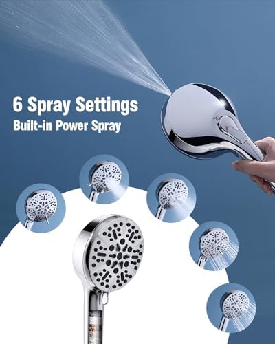 Filtered Shower Head with Handheld, BOWGER 6 Modes High Pressure Shower Heads with Power Wash Mode and Hard Water Filter, Detachable Hand Held Showerhead Set with Extra Long Hose, Chrome - Image 4