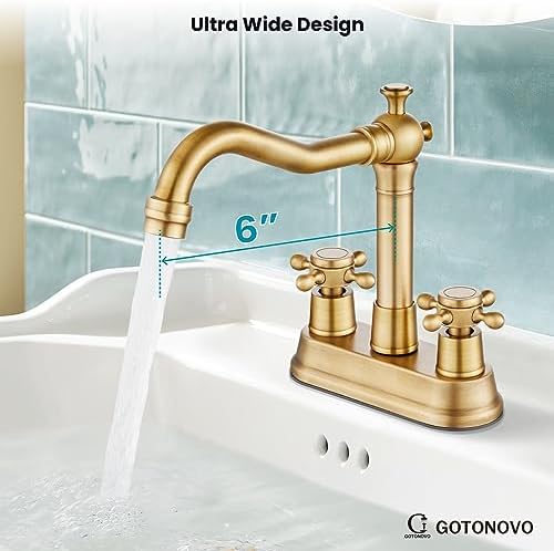 gotonovo 4 Inch Centerset Bathroom Faucet 2 Hole Vintage, Antique Brass - Image 4