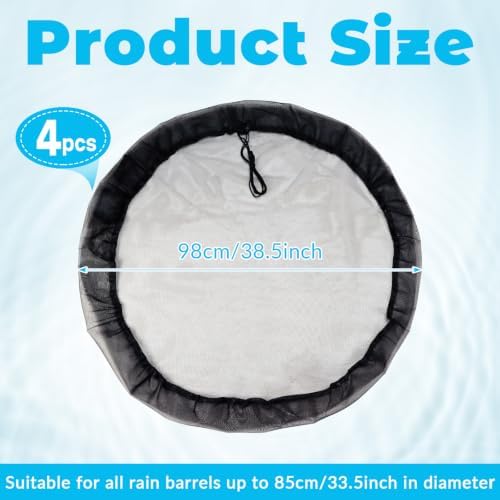 4 Pcs Mesh Cover for Rain Barrel, 38.5in Barrel Net Cover with Drawstring - Image 2