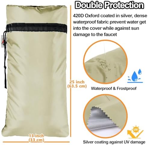 XXL Outdoor Faucet Covers for Winter, 3M Thinsulate Sprinkler Freeze Protector, 25”H x 13”W for Garden Lawn Faucets and Yard Hydrant, Waterproof Insulated Spigot Cover, Reusable Faucet Sock - Sand - Image 3