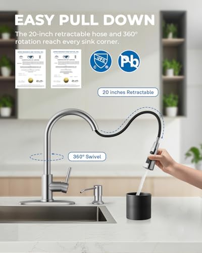 WEWE Touchless Kitchen Faucet with Soap Dispenser Set, Brushed Nickel - Image 3