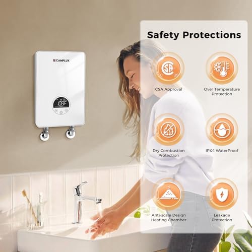 CAMPLUX Tankless Water Heater Electric 120V, 4500W Point of Use Instant Hot Water Heater, Save Space for Sink Wall Mounted LED Digital Display CSA Certified - Image 5