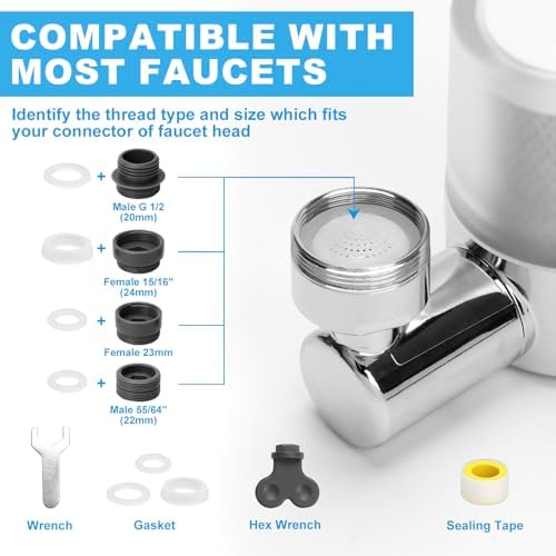 Sink Water Filter Faucet, 720 ° Rotating Kitchen Faucet Water Purifier, Bathroom Faucet Filter Removes Chlorine Fluoride Heavy Metals Hard Water for Home, Kitchen & Bathroom - Image 5