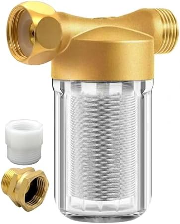 XZ01 Reusable Brass Washing Machine Water Filter, 40 Micron Visible Washer Water Filter, for Washing Machine, Faucet, Large Capacity Anti Scale Sediment Filter with 1/2“ + 3/4” Adapter by Unknown