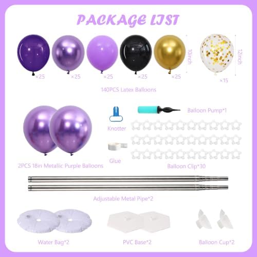 Purple and Black Gold Balloon Column Stand Kit Set of 2 for Floor - Image 3