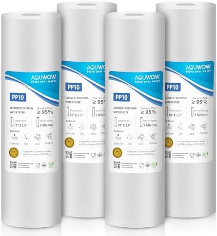 PP10 5 Micron 2.5" x 10" Filter Set – Sediment Replacement Cartridges for Whole House Water Filtration Systems, Universal Standard PP Filters (4, 10 x 2.5) by YourHealthIsOurPriority