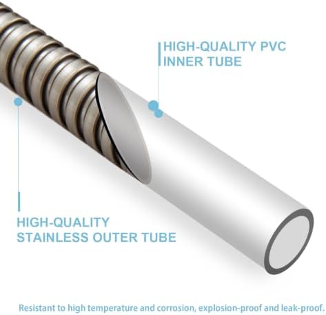 OFFO Shower Hose, Brushed Nickel 48 in Kink Free Stainless Steel Shower Hose Attachment Electroplating Handheld Shower Head Hose Flex Hoses Extension with Brass Insert & Nut for Pet Bathing Cleaning - Image 5