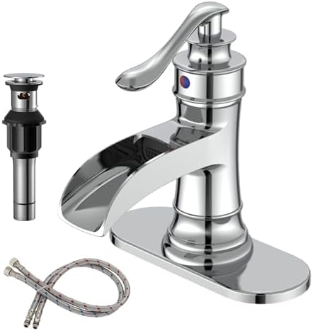 BWE Brass Chrome Waterfall Bathroom Faucet for Modern Powder Room by BWE
