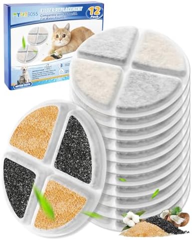12 Pack Cat Water Fountain Filters Fit for 101oz/3L Cat Fountains by MyfatBOSS
