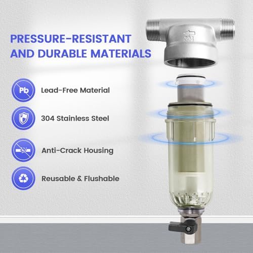 304 Stainless Steel 40 Micron Spin Down Water Filter, Whole House Spin Down Sediment Water Filter, Reusable Flushable Pre-Filtration System, 3/4" MNPT + 1/2" FNPT, BPA Free - Image 6