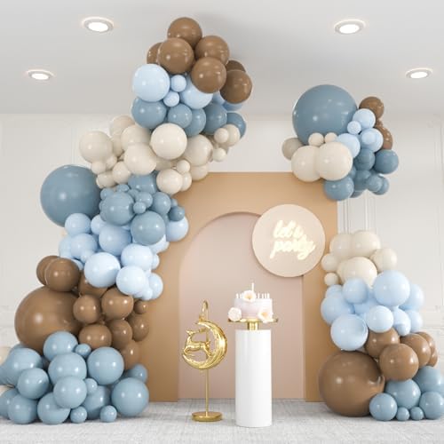 136pcs Dusty Blue & Brown Balloon Arch Kit – 18/12/10/5 Inch Balloons by ZizasAry