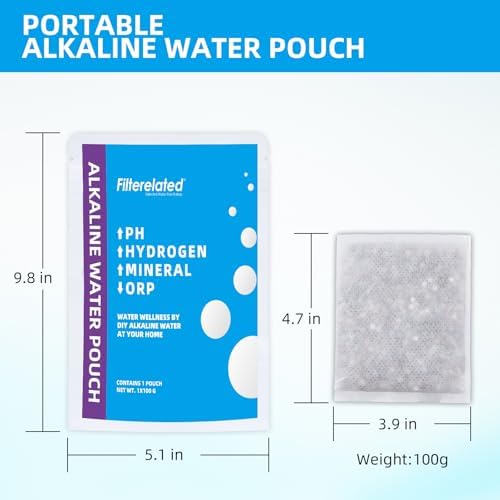 Filterelated Alkaline Water Filter Pouch 100g, Raise pH to 9+, BPA-Free SGS Tested, Portable Water Filter for Home, Camping, Travel, Office, Long-Lasting 420 Liltre / 111 Gallons (1-Pack) - Image 2