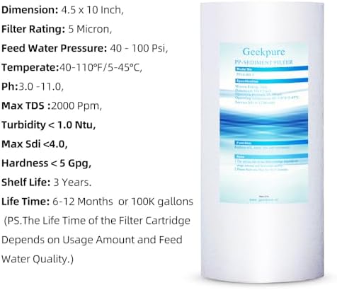 Geekpure 10 Inch Whole House PP Sediment Water Filter-4.5" x 10"-5 Micron - Image 5