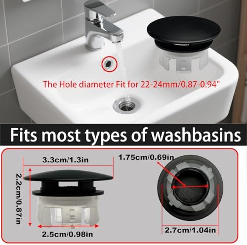 2 Pack Sink Basin Overflow Trim Ring,Solid Brass Bathroom Sink Trim Overfollow Cover,Bathroom Kitchen Sink Trim Overflow Cover Insert in Hole Round Caps(Black) - Image 2