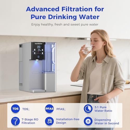 CT910G Countertop Reverse Osmosis Water Filter System, 7-Stage RO Water Filtration System, 528 Gallons Water Dispenser, 3:1 Pure to Drain, NSF 372,42,58, Reduce TDS PFAS, No Installation - Image 2