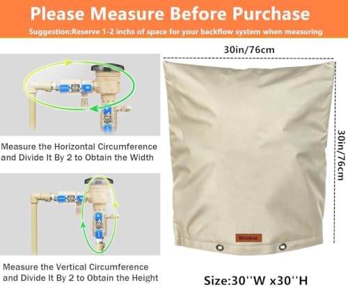 Backflow Preventer Cover Insulated Pouch,Outdoor Pipe Insulation Cover,Winter Freeze Protection Water Well Pump Covers Sprinkler Valve Cover Insulated (Kahki, 30''W x 30''H) - Image 2