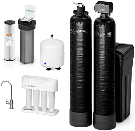 Aquasure Signature Series 32,000 Grains Complete Whole House Water Treatment System with Digital Metered Control Head, Chlorine Reduction, for 1-2 Bathrooms by Aquasure