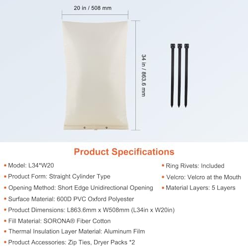 VEVOR Well Pump Covers, 20''W x 34''H, Backflow Preventer Insulation Cover, Sprinkler Covers for Outside, Sturdy 5 Layers for Winter Freeze Protection, Insulated Pouch for Winter Pipe Freeze - Image 7