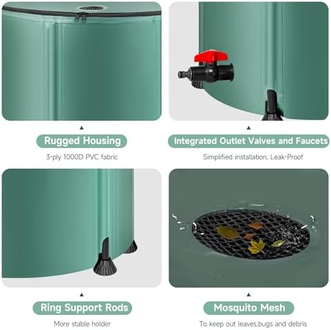 Collapsible Rain Barrel Water Storage Containers-105 Gallon Portable Rainwater Collect System Water Tank to Collect Rainwater from Gutter Downspout Water Catcher with Spigots,Filter＆Overflow Kits - Image 2