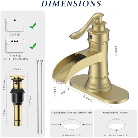 BWE Solid Brass Brushed Gold Waterfall Bathroom Faucet for Modern & Classic - Image 6