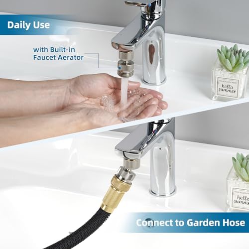 Hibbent Swivel Faucet Adapter Kit, Solid Brass 3/4" Garden Hose Connector, 360 Degree Kitchen Sink Faucet Adapter for Female & Male to Male, Brushed Nickel - Image 6