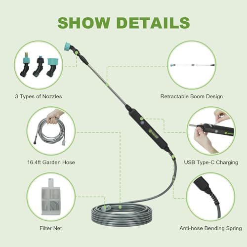 22.1'' Electric Sprayer Wand, Adjustable Nozzle, 16.4FT Hose, Upgrade Rechargeable Battery ensure Long Runtime, Lightweight Cordless Wand for Weed Control & Plant Watering - Image 4