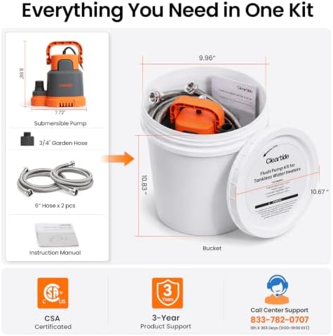 Cleartide Tankless Water Heater Flush Kit with 1/3 HP Circulation Pump, 2 Stainless Steel Hoses & Flush Bucket, Reusable Descaling Maintenance Kit for DIY Water Heater Cleaning System - Image 7