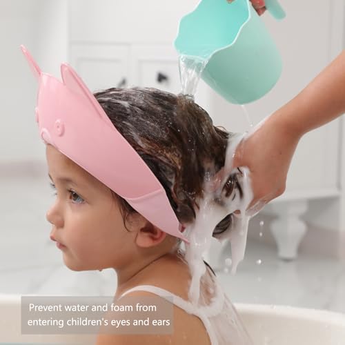 Shower Cap for Kids, Baby Shower Cap bath wash Shampoo rinser shield Hat Adjustable head hair Visor Protection Toddler and Children,Prevent water from entering eyes and ears (Pink fox) - Image 3
