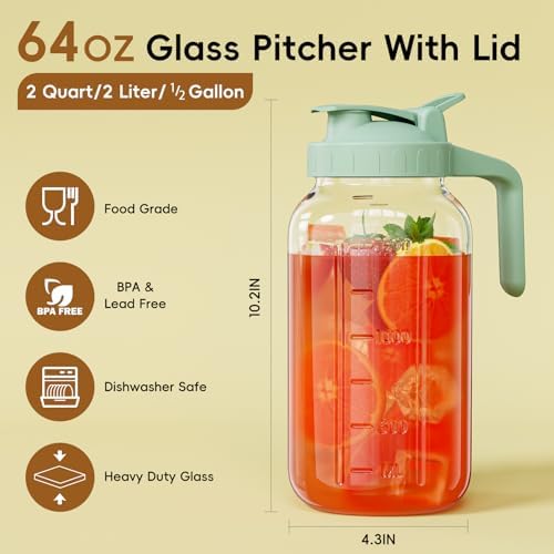 JunVpic Glass Pitcher with lid, 64 oz Wide Mouth Mason Jar - Image 2