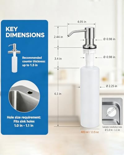 Kitchen Faucet with Pull Down Sprayer and Soap Dispenser, Brushed Nickel 304 Stainless Steel Single Handle with 3 Spray Modes, 18-Inch Hose, 10-Inch Deck Plate - Image 6