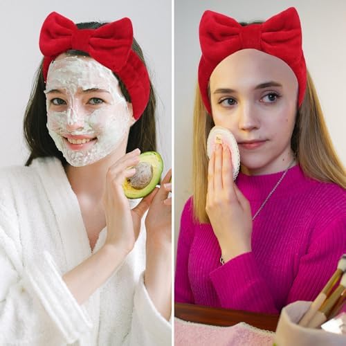 Ondder Spa Headband for Washing Face 8 Pack Red Skincare Makeup Headbands - Image 3