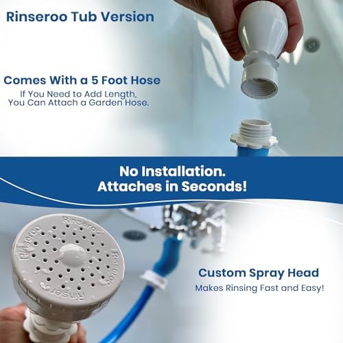 Rinseroo Tub Hose & Replacement Connectors Bundle: No-install, Ultra Flex Hose & 2 Pack Slip-On Hose Attachments for Hair Washing, Baby or Dog Bath - Fits All Spouts Up to 3" Wide - Image 5