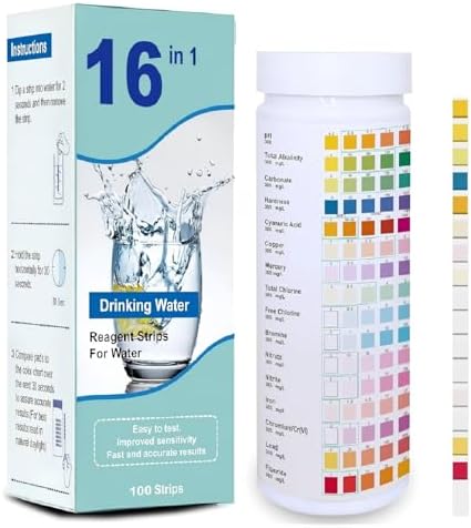 Drinking Water Testing Kits(100 Strips)-16 in 1 Well&Household Tap&Natural Water Quality Test with Hardness,Chlorine,Copper,Iron,Lead,pH,Etc. by Unknown