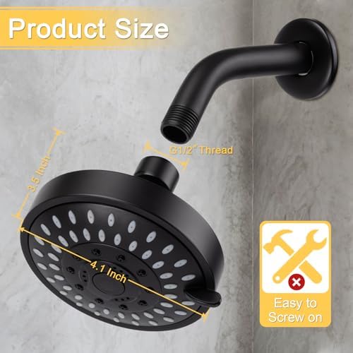 AISOSO High Pressure Rain Shower Head 5 Modes Showerhead 4.1" Matte Black - Image 2