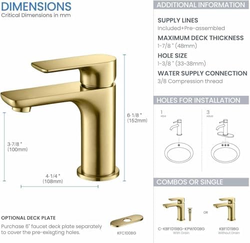KIBI Tender Brushed Gold Bathroom Sink Faucet with Pop-Up Drain | Single Handle Solid Brass High Arc Spout | Smooth Water Flow and Corrosion-Resistant (Brushed Gold W/Pop Up Drain) - Image 3