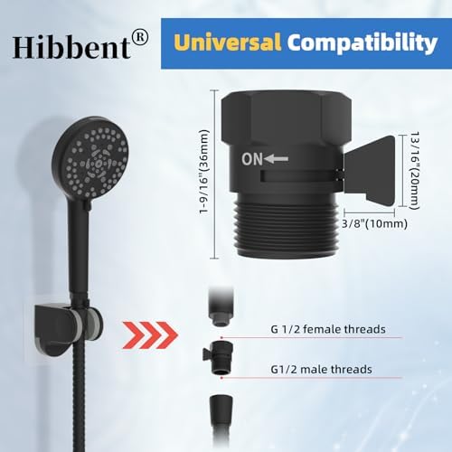 Hibbent All Metal 3 Pack Shower Head Flow Control Valve, G1/2 Brass Shut-off Valve with Metal Handle Lever, Shut OFF Water Flow Control Regulator for Handheld Shower, or Bidet Sprayer, Matte Black - Image 4