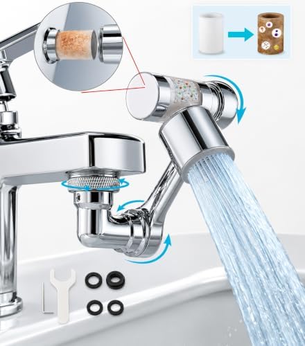 1080° Rotating Faucet Extender with Water Filtration & 8 Replacement Filters – Copper Swivel Sink Aerator, 2 Water Flow Modes for Kitchen & Bathroom Faucets - Image 2