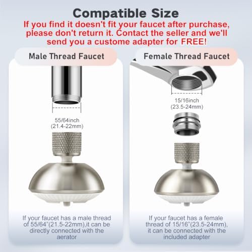 Kitchen Faucet Sprayer Attachment, Anti-Splash 3-Mode Swivel Faucet Extender with Wide Spray Area, 360° Rotating Faucet Aerator, Faucet Head Replacement for Kitchen (Brushed Nickel) - Image 5