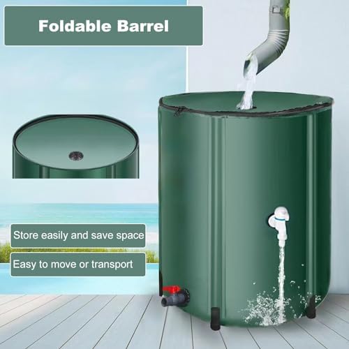 Foldable Rain Barrel with Stand and Tap Green Garden Water Collection System 160L Storage Tank with Zipper Cover. - Image 5