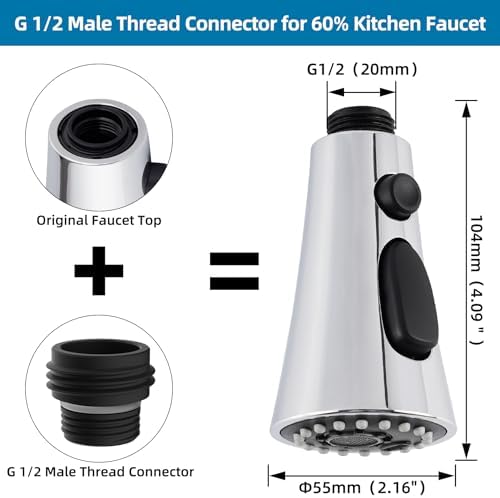 Universal Kitchen Faucet Head Replacement, 3 Modes, 15 Adapter Kit, Chrome - Image 5