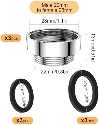 3 pcs Faucet Adapter Kit, CNYMANY Male 0.86in to Female 1.1in Kitchen Aerator Adapter Set Sink Faucet Adapter Connecting Garden Hose Water Filter Standard Hose via Diverter, Silver - Image 2