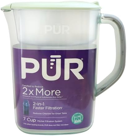 PUR 7-Cup Water Pitcher, 1 Genuine Filter, Cleaner, Great-tasting Water, Dishwasher Safe, Powerful, Faster Filtration, LockFit Cap Design - Lime by PUR