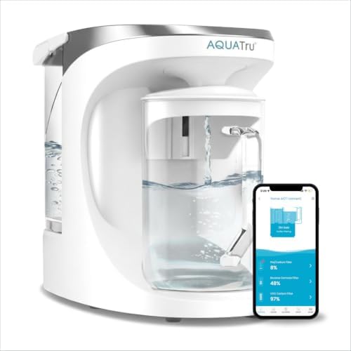 AquaTru Glass Carafe Smart Countertop Reverse Osmosis Water Purifier | WiFi Connected RO System | Removes 84 Contaminants Including PFOA + PFOS (PFAS), Lead and Microplastics | No Plumbing Required by AQUATRU