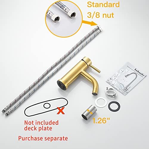 Modern Single Handle Bathroom Faucet Single Hole Brushed Gold Bathroom Sink Faucet Stainless Steel Commercial Basin Faucet (Brushed Gold No Drain) - Image 5