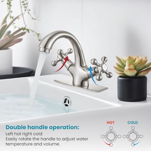 gotonovo Bathroom Sink Faucet 1 Hole Double Cross Handle, Brushed Nickel - Image 5